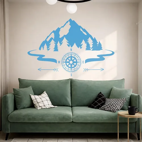 Miniatura 6 de Vinilo grande para pared, diseño de montañas, brújula, camping, bosque, campamento, decoración artística (ig5651)