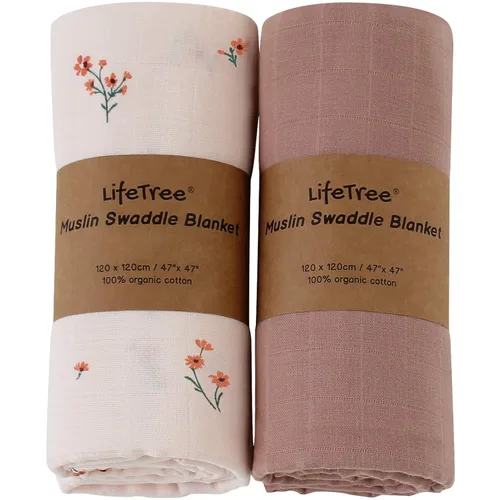 Miniatura 8 de LifeTree Mantas envolventes de muselina orgánica unisex para recién nacidos, de algodón orgánico, grande de 47 x 47 pulgadas, pan y marrón