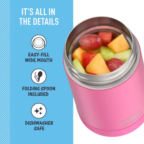 Miniatura 4 de THERMOS FUNTAINER Tarro de alimentos de acero inoxidable aislado al vacío de 16 onzas con cuchara plegable, rosa neón