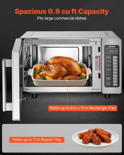 Miniatura 3 de VEVOR Horno microondas comercial, 0.9 pies cúbicos, 1000W Horno microondas digital de acero inoxidable para encimera con pantalla táctil, 10 ajustes