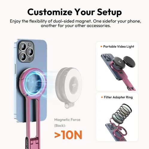 Miniatura 6 de ULANZI MA30 - Soporte magnético de trípode para iPhone - Maglock de aluminio para teléfono inteligente, mini trípode de bolsillo, soporte