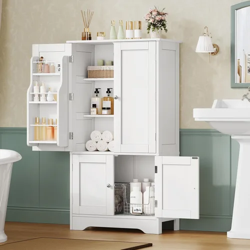 Miniatura 2 de TEENFON Armario de despensa de 43 pies de alto con 4 puertas, armario de cocina con 6 estantes de puerta, armario de almacenamiento-despensa