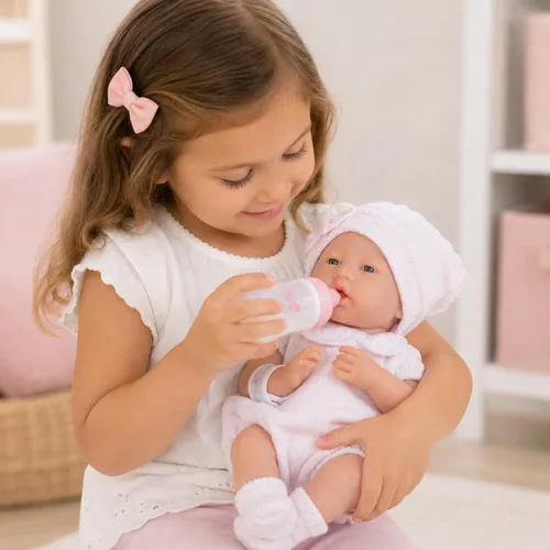 Miniatura 9 de Muñeca bebé "Real Girl" de 15" Anatómicamente correcta JC Toys - La recién nacida Fabricada en España Traje de punto rosa y accesorios