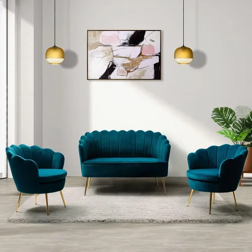 Miniatura 48 de HULALA HOME Silla decorativa moderna de terciopelo con respaldo en forma de concha, bonito sillón para sala de estar, dormitorio con patas doradas