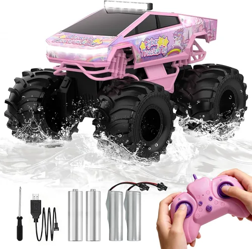 Miniatura 12 de Coche de control remoto, 1:18 coches RC anfibios, camioneta todoterreno 4WD para todo tipo de terreno, camión cibernético impermeable de 2.4GHz