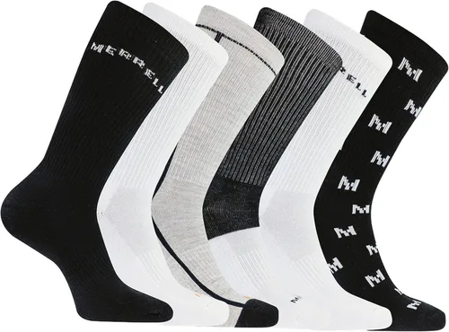 Merrell Calcetines acolchados reciclados para hombres y mujeres, unisex, paquete de 6 pares, banda de soporte de arco y gestión de la humedad