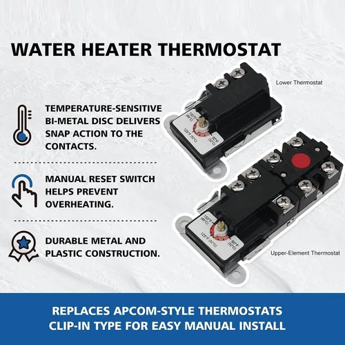 Miniatura 8 de EWH-03 Kit de ajuste del calentador de agua eléctrico con llave de elementos, incluye termostato de calentador superior e inferior, 2 elementos