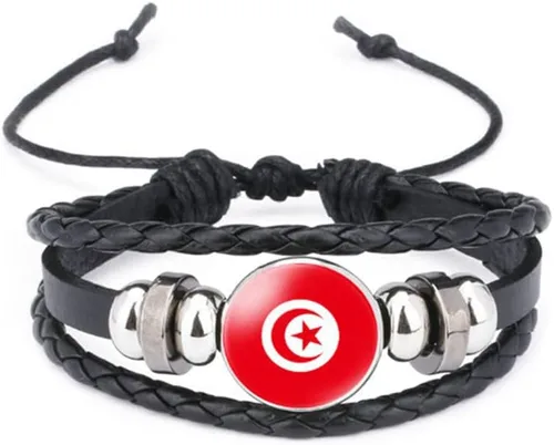 Miniatura 55 de vmcoatdu Mundial Muchas Banderas Nacionales Brazalete Retro de Aleación de Cuero para Pulsera de Cuerda Trenzada de Bandera Nacional