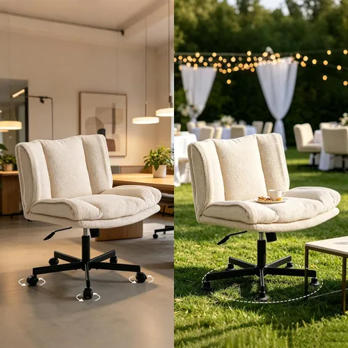 LEAGOO Wide Criss Cross Vanity Chair of 2 Set, 23.6" Large Seat Armless Dressing Table Chair with Fixed Feet, Furry Makeup Stool, Swivel Chair Extra