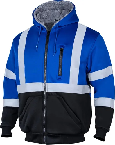 Miniatura 8 de VENDACE Sudadera con capucha para hombre, ANSI Clase 3, alta visibilidad, reflectante, de lana, con cremallera, con parte inferior negra (negro, 3XL)