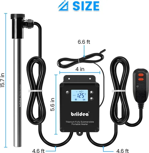 Miniatura 5 de Briidea Calentador de inmersión de titanio de 1500 W, calentador de agua sumergible portátil con sensor anticorrosión y termostato, calentamiento