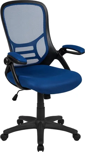 Miniatura 28 de Flash Furniture Porter - Silla de oficina giratoria ergonómica de malla negra con marco negro y brazos abatibles