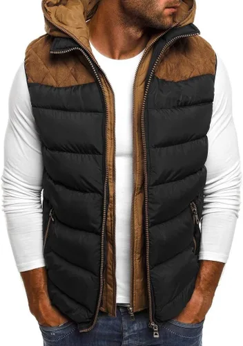 Miniatura 64 de WENKOMG1 Chaleco con capucha con doble cremallera para hombre, abrigo de color sólido, abrigo cálido y grueso, sin mangas, chaqueta suelta
