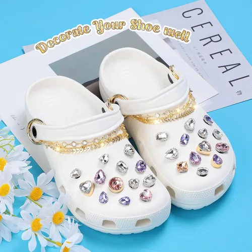 Miniatura 3 de MTLEE 2 Piezas de Adornos de Cadena para Zapatos para Mujeres, Adornos de Cadena Brillantes para Niñas y Zuecos, Accesorios con Hebilla, Joyería
