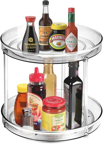 Miniatura 10 de Amolliar Lazy Susan de 2 niveles de 11 pulgadas, organizador giratorio para gabinete, cocina, nevera, encimera, baño, organizador de despensa