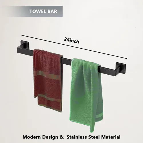 Miniatura 2 de Juego de 5 piezas de accesorios de baño de 23.6 pulgadas, incluye toallero de 23.6 pulgadas, anillo para toalla de mano, soporte para papel