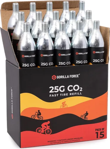 Miniatura 10 de Gorilla Force CO2 Cartridges for Bikes - Threaded 16g & 25g Refills for Tire Inflators, Bicycle Cycling, Road MTB Gravel E-Bike, Fits Most C02