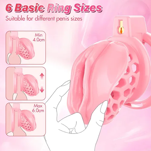 Miniatura 3 de Jaula de castidad masculina – Jaula de pene suave y ligera con vagina y clítoris realistas y anillos de 6 tamaños, cómodo dispositivo de castidad
