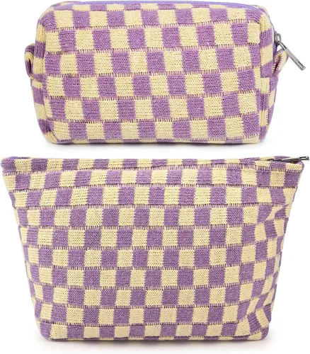 Miniatura 57 de SOIDRAM 2 Piezas de Bolsa de Maquillaje a Rayas Grande, Bolsa de Cosméticos de Cordura de Gran Capacidad, Bolsa de Lona Mixta de Artículos de Rayas