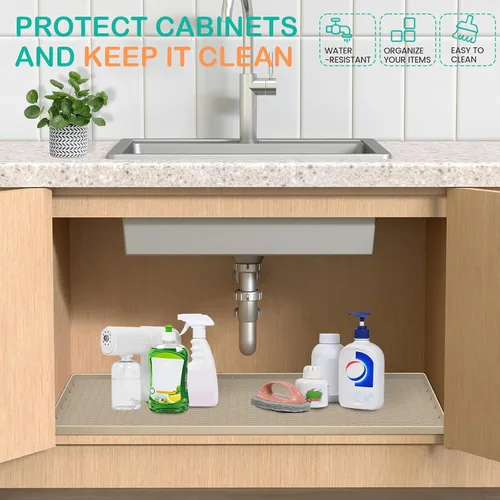 Miniatura 4 de Tapete impermeable para debajo del fregadero de 22 x 19 pulgadas, forro de silicona para gabinete, protector de goma para cocina y baño, mantiene