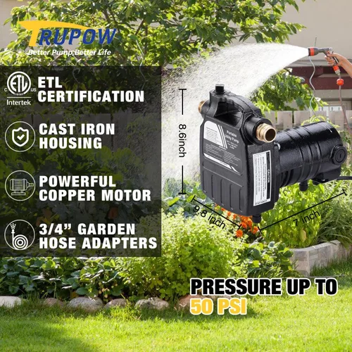Miniatura 4 de Trupow 1/2HP 1450 GPH, bomba portátil eléctrica de transferencia de agua. Bomba de hierro multiuso con colador de succión y kits (115 voltios)