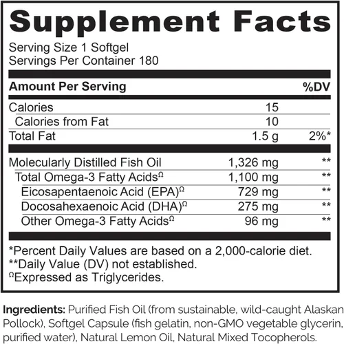 Miniatura 3 de NATURELO Suplemento de aceite de pescado omega 3 sin eructos, 1100 mg de triglicéridos omega-3, EPA + DHA, para corazón, ojos, cerebro, salud