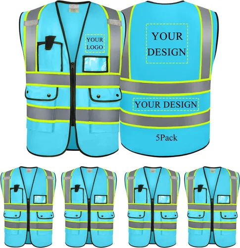 Miniatura 14 de Chaleco de seguridad con logotipo personalizado, chaleco reflectante de visibilidad estándar ANSI clase 2 a granel con bolsillos y cremallera