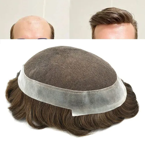 Miniatura 49 de French Lace Mens Toupee Sistema de cabello humano Toupee para hombres Pieza de cabello humano real invisible PU línea capilar natural protesis