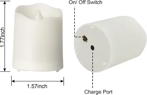 Miniatura 5 de FPOO Velas de té recargables sin llama con temporizador y control remoto, 12 velas votivas LED parpadeantes con 2 cables de carga USB, vela falsa