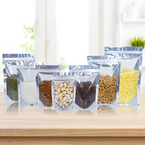 Miniatura 7 de Paquete de 100 bolsas de Mylar para almacenamiento de alimentos, papel de aluminio resellable, bolsa transparente de pie con ventana frontal de 3.94