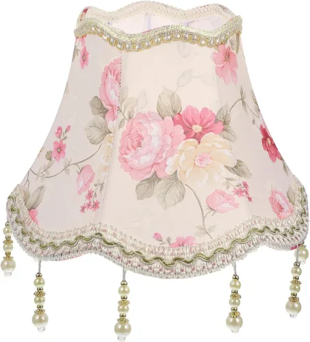 Vaguelly Pantallas de lámpara europeas vintage victorianas con forma de campana real con cuentas de encaje y flecos para reemplazo de lámpara de