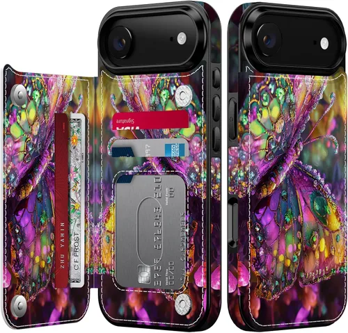 Miniatura 39 de FUNMIKO Funda tipo cartera para iPhone 13 con tarjetero, bloqueo RFID, protección de grado militar y obras de arte impresas con rayos UV, cierre