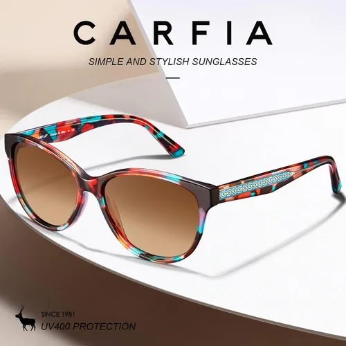 Miniatura 3 de CARFIA Cateye Polarized Sunglasses for Women UV Protection, Italy Handcrafted Acetate Frame with Embossed Pattern Wire Core