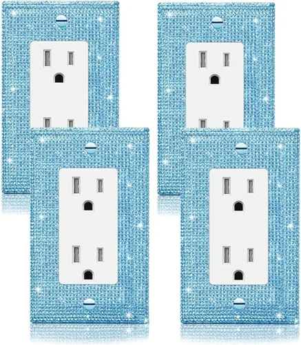 Miniatura 20 de 4 Piezas Cubiertas de Tomacorriente con Diamantes de Imitación Plateados Brillantes Placa de Pared 1 Gang Toggle Cubierta de Interruptor de Luz