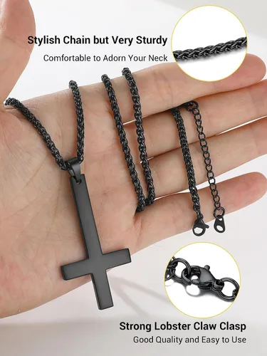 Miniatura 5 de PROSTEEL Satanic Jewelry Upside Down Cross Necklace for Men Women, 316L Stainless Steel/925 Sterling Silver Inverted Cross/Leviathan Cross Pendant