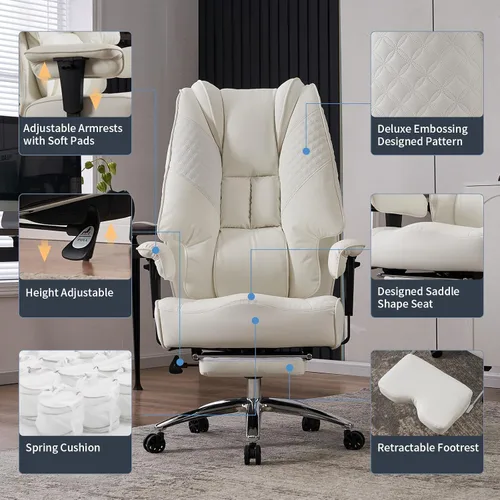 Miniatura 3 de EXCEBET Silla de oficina grande y alta de 400 libras de ancho, sillas de oficina ejecutivas de cuero con respaldo alto con reposapiés, soporte