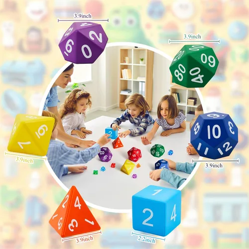 Miniatura 2 de Arrowbash 6 Piezas Dados Poliédricos Jumbo de Espuma de 3.94 Pulgadas, Juego de 6 Dados Poliédricos de 4, 6, 8, 10, 12 Lados, Regalos