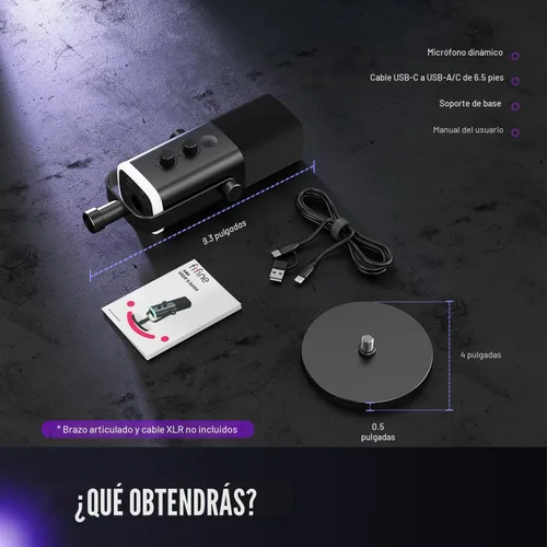 Miniatura 9 de FIFINE - Micrófono dinámico XLR/USB para podcasts, de transmisión de juegos con luz RGB, botón de silencio, conector para auriculares, soporte