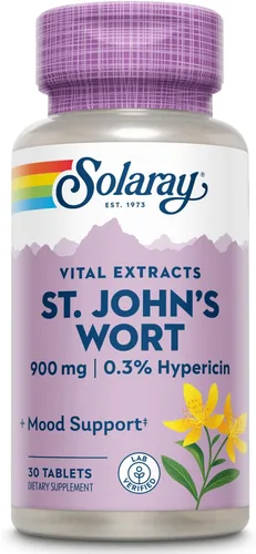 SOLARAY Hierba de San Juan 900 mg, suplemento de apoyo de estado de ánimo una vez al día, estandarizado al 0.3% de hipericina para el apoyo a la