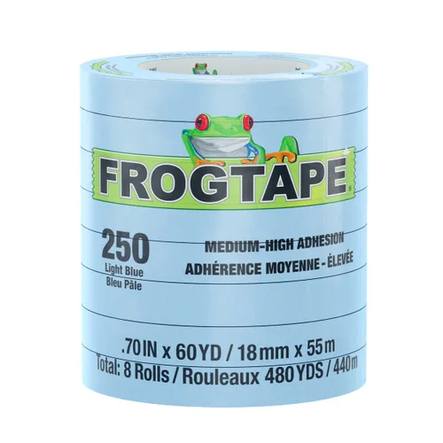 Miniatura 12 de FrogTape Cinta adhesiva de grado de rendimiento de temperatura moderada, 250 unidades, color azul claro, adherencia media-alta, 0.472 in x 180.4 ft
