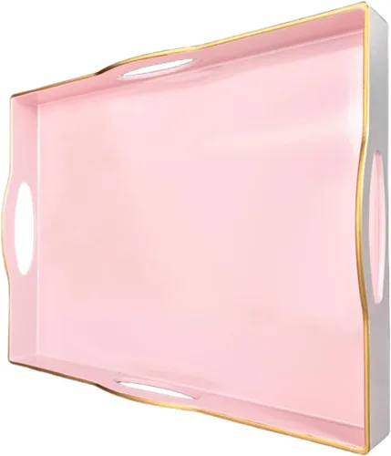 Miniatura 15 de Bandeja de servir azul con 4 asas, bandeja decorativa de plástico para mesa de café, otomana - Ideal para sala de estar y baño. 15 x 11 x 1.9