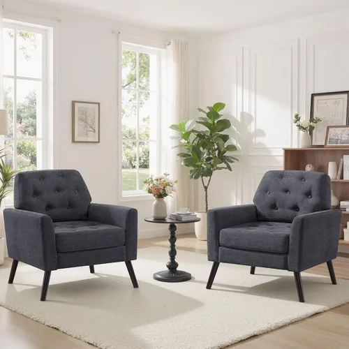 Miniatura 8 de Silla decorativa para sala de estar, silla de lectura moderna de mediados de siglo, sillón tapizado con respaldo copetudo y patas de madera, sofá