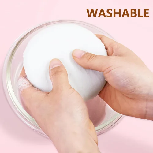 Miniatura 4 de Paquete de 5 soplos de polvo corporal extra grandes y recipiente, algodón suave de 4.13 pulgadas con recipiente redondo lavable para mujer, bebé