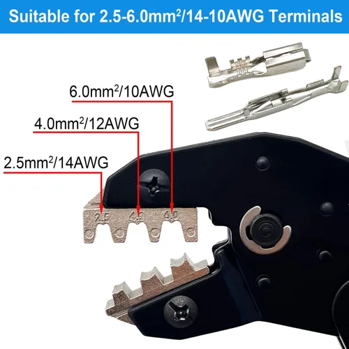 Miniatura 3 de Herramienta de crimpado con trinquete, herramienta de crimpado de alambre de trinquete para conectores de terminal de barril abierto, herramienta