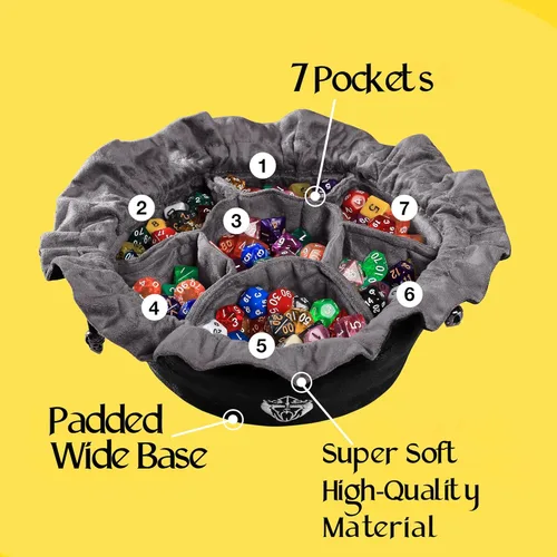 Miniatura 5 de CardKingPro Bolsas para Dados Inmensos con Bolsillos - Negro - Capacidad para más de 150 Dados - Ideal para Acaparadores de Dados [Diseño Patentado]