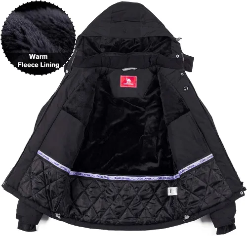 Miniatura 3 de CAMEL CROWN - Chamarra de esquí para mujer, impermeable, con capucha desmontable, rompevientos, forro polar, parka para lluvia