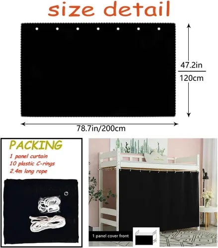Miniatura 2 de Cortinas opacas para litera de fondo sólido, tela de privacidad para cama individual, color negro