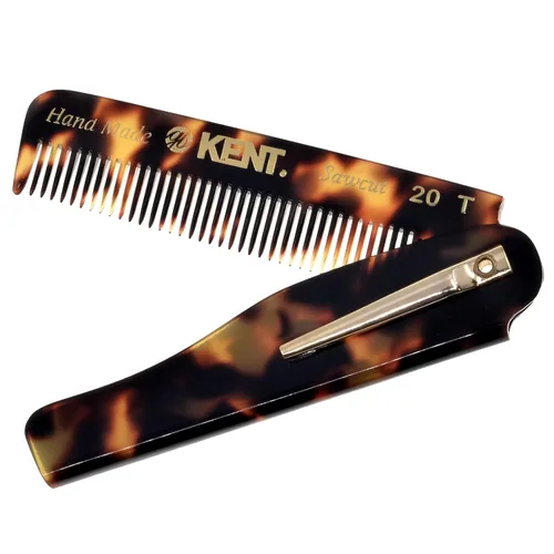 Kent 20T TY - Peine de bolsillo plegable hecho a mano para hombres, peine alisador de pelo de dientes finos para el cuidado diario del cabello,