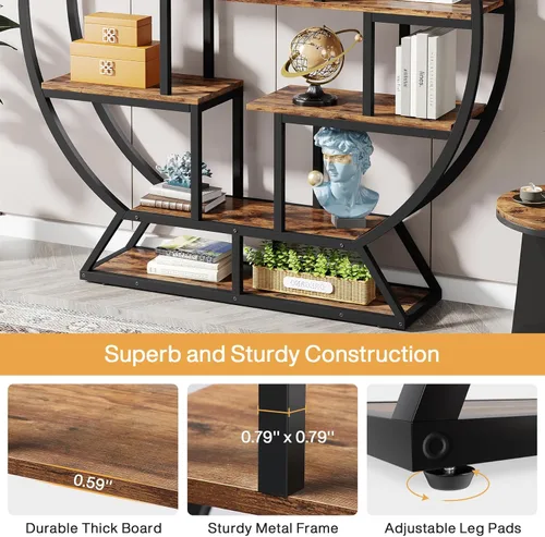 Miniatura 7 de Tribesigns Estantería redonda Etagere, estantería de madera industrial de 63 pulgadas con estantes escalonados, estante organizador de estantes Gris