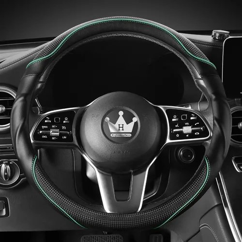 Miniatura 13 de HighnessHwoo Funda 3D para volante de automóvil, agarre cómodo, masaje deportivo, antideslizante, de fibra de carbono, piel sintética para sedán